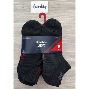 Reebok Value Pack 8 pairs Black Men’s Low Cut Socks Shoe Size 6-12 New